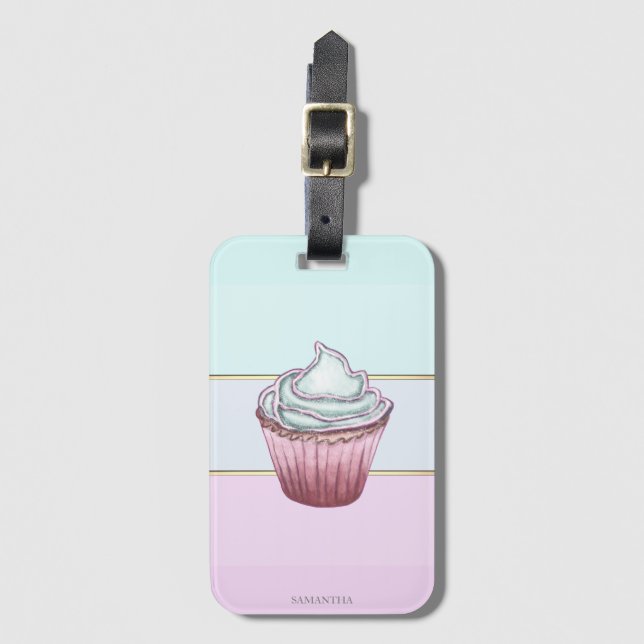 Étiquette À Bagage Élégant rayé moderne, Cupcake  (Devant Vertical)