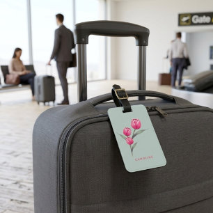 Étiquette À Bagage Élégant Rose Floral Chic Élégant Green Luggage Bal