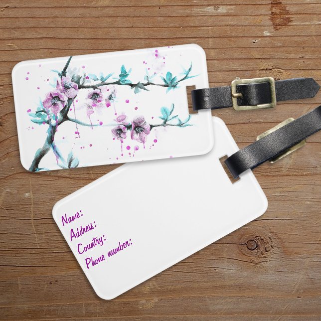 Étiquette À Bagage Elégant rose floral printemps fleuri aquarelle art (Créateur téléchargé)