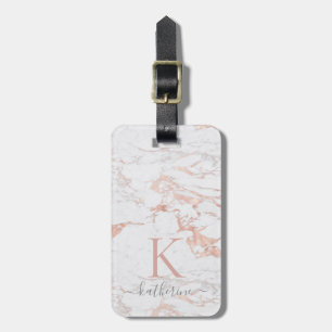 Étiquette À Bagage Elegant rose Gold Foil   White Marble   monogram