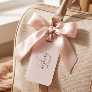 Étiquette À Bagage Élégant Rose Monogram Nouveaux mariés Voyage