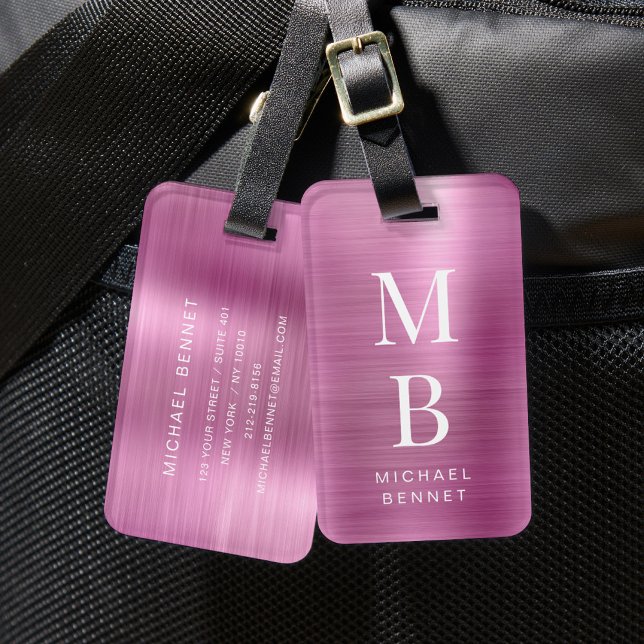 Étiquette À Bagage Élégant rose monogramme (Elegant Monogrammed Pink Luggage Tag)
