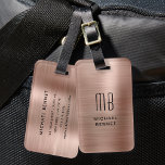 Étiquette À Bagage Élégant Rose or brossé métal Monogrammé<br><div class="desc">Élégant Rose Gold Faux brossé Métal Monogramme Bagage Balise</div>