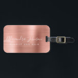 Étiquette À Bagage Élégant Rose Or brossé Métal Monogramme Nom<br><div class="desc">Elégant et moderne Rose or - Blush Pink Brohed Metal Foil Monogramme Cursive Script Signature Nom et emploi Titre ou poste Professional Luxury Luggage ou sac Tag. Ce sac est parfait pour le retour à l'école,  le travail,  le salon de coiffure et de beauté ou le voyage.</div>