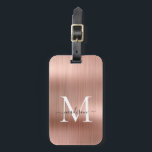 Étiquette À Bagage Élégant Rose or brossé métal Script Monogramme<br><div class="desc">Balise de sac de monogramme en métal brossé rose Rose Rose Rose</div>
