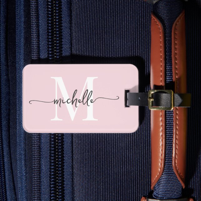 Étiquette À Bagage Élégant Rose Pâle de Style Monogramme Initial Scri (Insitu Rectoal 4)