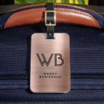 Étiquette À Bagage Élégant Rose Rose Or Métal Deux Monogrammes initia<br><div class="desc">Élégant Chic Stylish Deux Monogrammes Nom Initial Rose Gold Metal Personnalisé Bagage Bag Tag. Ce design avec typographie de nom complet avec 2 monogramme initial (en style de police de police de type double ligne), adresse les informations sur le faux Rose métal brossé or (look de feuille métallique rose Rose...</div>