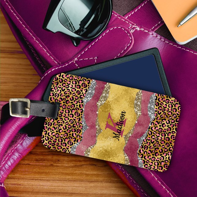 Étiquette À Bagage Élégant rose rousse poster de animal monocorograph (Créateur téléchargé)