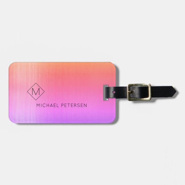 Étiquette À Bagage Élégant rose violet nom monogrammé moderne (Devant horizontal)