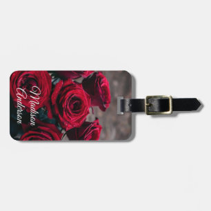 Étiquette À Bagage Elégant Roses Rouges Personnalisé