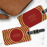 Étiquette À Bagage Elégant Rouge & Faux Cercles Or Lignes géométrique<br><div class="desc">Voyagez dans le style avec cette élégante étiquette à bagages avec un faux or moderne lignes géométriques de cercle motif contre un arrière - plan rouge. Personnalisez cette balise avec vos informations et pour plus d'options comme changer la police et sa taille cliquez sur le bouton "Personnaliser". *Veuillez noter que...</div>