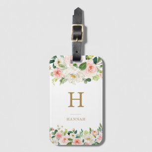 Étiquette À Bagage Élégant rougissent le monogramme floral