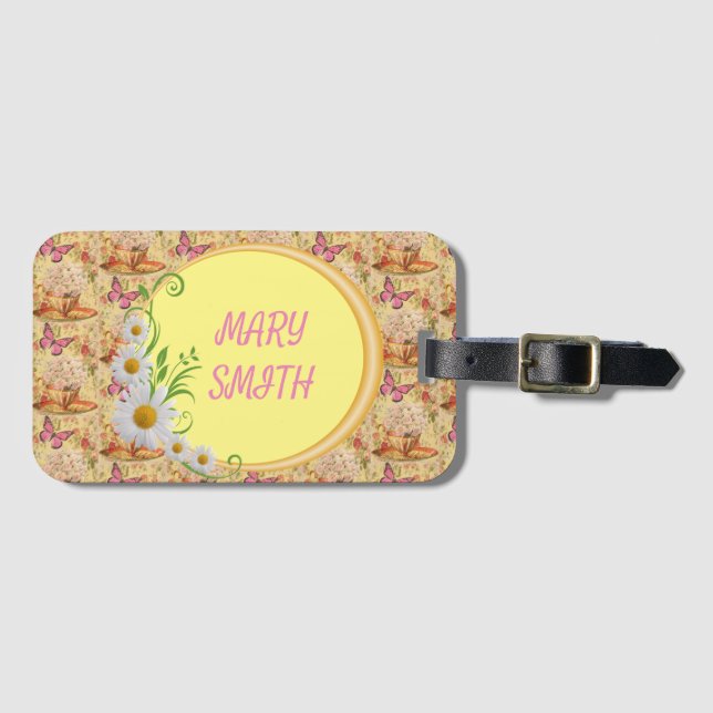 Étiquette À Bagage Élégant sac floral moderne (Devant Horizontal)
