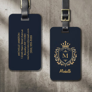 Étiquette À Bagage Élégant script Monogram Custom Luxury Black Gold