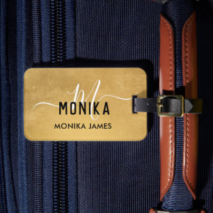 Étiquette À Bagage Élégant Soft Gold Foil Monogramme personnalisé