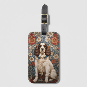 Étiquette À Bagage Elégant Spaniel Sur Vintage Floral Arrière - plan