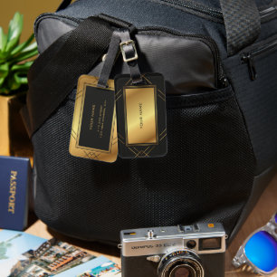 Étiquette À Bagage Élégant Stripes Motif Or Et Noir Monogramme