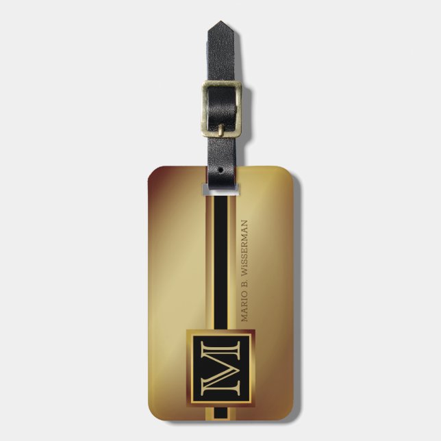 Étiquette À Bagage Élégant Style Exécutif - Gold Metal Nom monogramme (Devant Vertical)