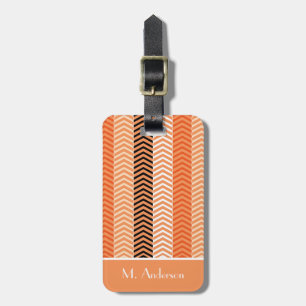 Étiquette À Bagage Élégant Style Moderne Orange Chevron Stripes Avec