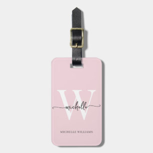 Étiquette À Bagage Élégant Style Rose Pâle Monogramme Initiale Script