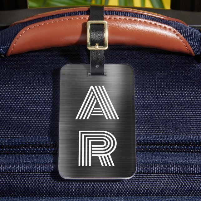 Étiquette À Bagage Élégant stylish Deux Monogrammes initial Black Met (Insitu Rectoal 2)