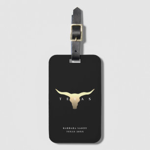 Étiquette À Bagage Elégant Texas Longhorn Black Faux Gold