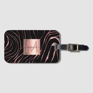 Étiquette À Bagage Élégant tigre or Rose rayé noir