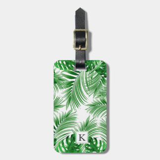 Étiquette À Bagage elegant Tropical green palm leaf pattern