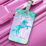 Étiquette À Bagage Élégant Turquoise Unicorn Parties scintillant Driv<br><div class="desc">Élégant Turquoise Unicorn Parties scintillant Drips monogramme bagage tag. Magnifique, moderne et cool pour le brancheur tendance et amateur d'art. Ce design élégant et sophistiqué conviendra aux filles qui aiment les designs brillants et classe. Montrez votre style personnel, regardez à la mode, tendance et se sentir élégant et Voyage avec...</div>