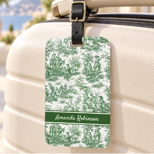 Étiquette À Bagage Élégant vert vintage toile de jouy
