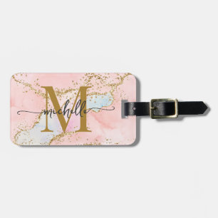 Étiquette À Bagage Élégant Vierge rose Agate Monogramme initial Scrip