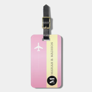 Étiquette À Bagage Élégant voyageur rose et or métal monogrammé