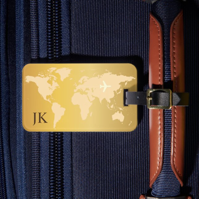 Étiquette À Bagage Elegant World Traveler Map Nom Monogrammé (Insitu Rectoal 4)