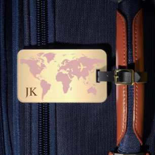 Étiquette À Bagage Elegant World Traveler Map Nom Monogrammé