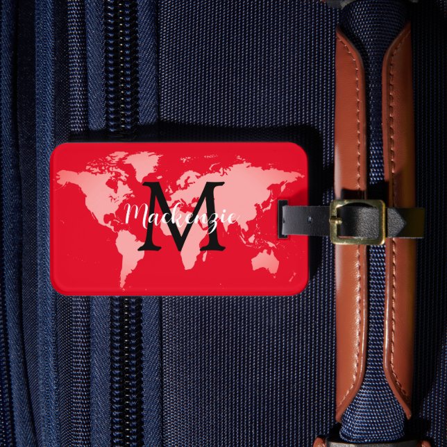 Étiquette À Bagage Elegant World Traveler Map Nom Monogrammé (Insitu Rectoal 4)