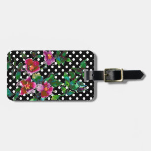 Étiquette À Bagage Elégante aquarelle magenta rose rétro rose polka