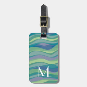 Étiquette À Bagage Élégante aquarelle rayures Monogramme