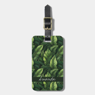 Étiquette À Bagage Elégante aquarelle verte Banane feuille avec nom