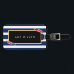 Étiquette À Bagage Élégante Balise Bleue Bleue Aquarelle Luge Florale<br><div class="desc">Cette étiquette élégante et chic à rayures bleues et blanches avec aquarelle rose floral est parfait pour le voyageur élégant. Personnalisez cette balise avec vos informations et pour plus d'options comme changer la police et sa taille cliquez sur le bouton "Customiser". *Veuillez noter que le filigrane Zazzle qui apparaît dans...</div>