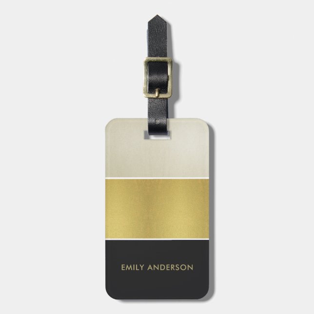 ÉTIQUETTE À BAGAGE ÉLÉGANTE BANDE NOIRE D'ARGENT À PAIN ROUGE À TENDA (Devant Vertical)