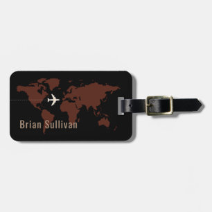Étiquette À Bagage Élégante carte du monde Brown Agent de voyage Baga