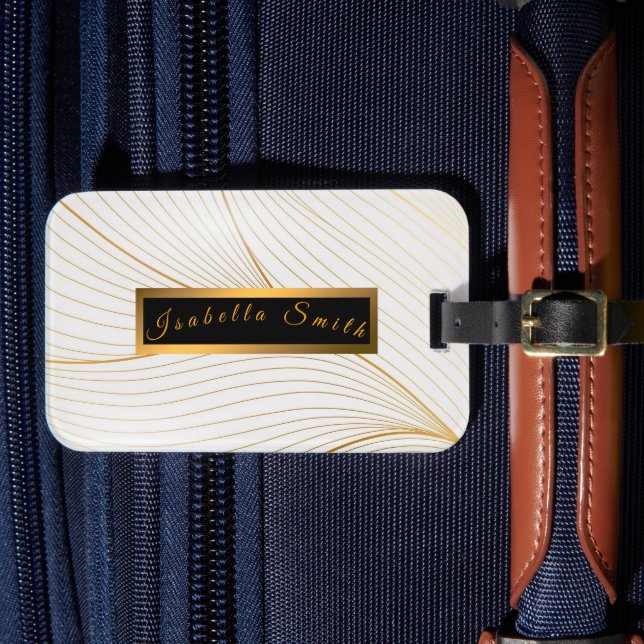 Étiquette À Bagage Elégante collection de ligne Feuille or blanc mode (Insitu Rectoal 4)