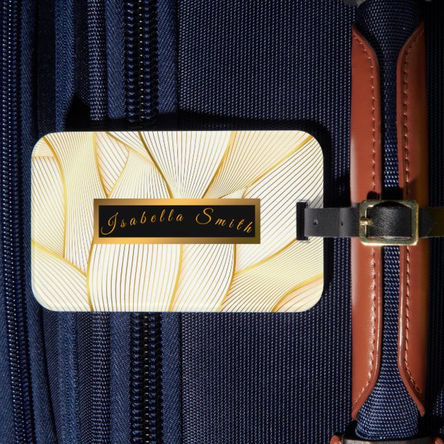 Étiquette À Bagage Elégante collection Floral Or Blanc (Insitu Rectoal 4)