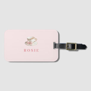 Étiquette À Bagage Elégante Coquette Preppy Pink Teacup avec Bow