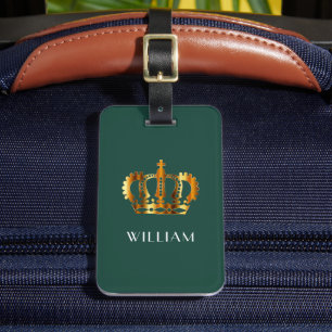 Étiquette À Bagage Élégante couronne d'or Emerald Green Faux