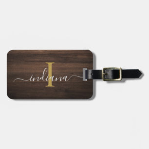 Étiquette À Bagage Élégante écriture de monogramme aspect bois rustiq