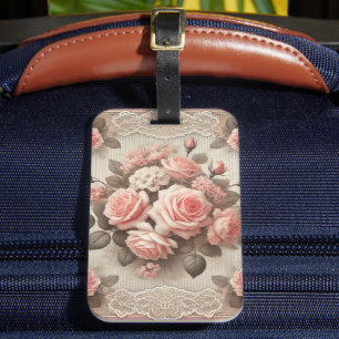 Étiquette À Bagage Élégante Florale rose Vintage avec dentelle