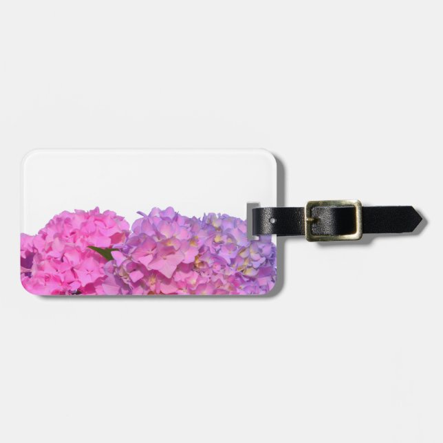 Étiquette À Bagage Elégante florales violettes roses hydrangées (Devant horizontal)