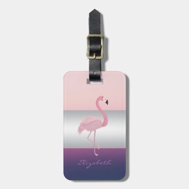 Étiquette À Bagage Élégante girly moderne, flamant rose (Devant Vertical)