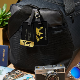 Étiquette À Bagage Elégante Gold Faux Travel World Map Personnalisée